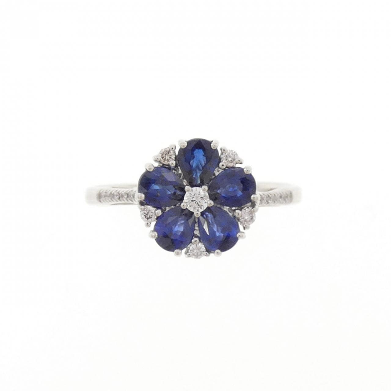 K18WG フラワー サファイヤ リング 1.10CT