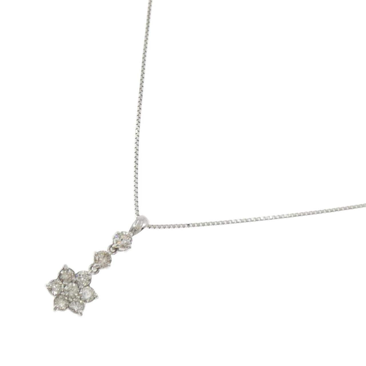 K18WG フラワー ダイヤモンド ネックレス 0.51CT