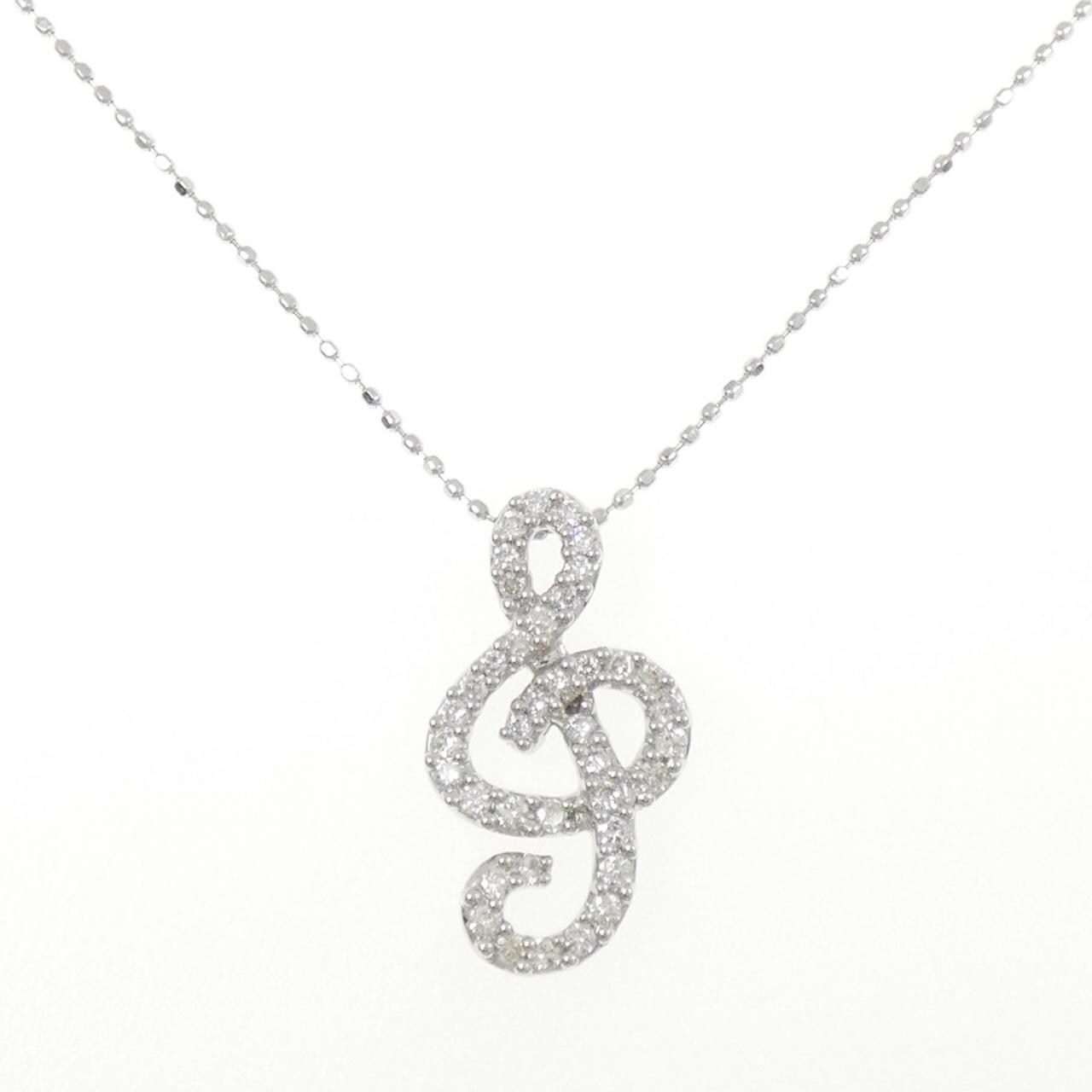 K18WG ト音記号 ダイヤモンド ネックレス 0.32CT