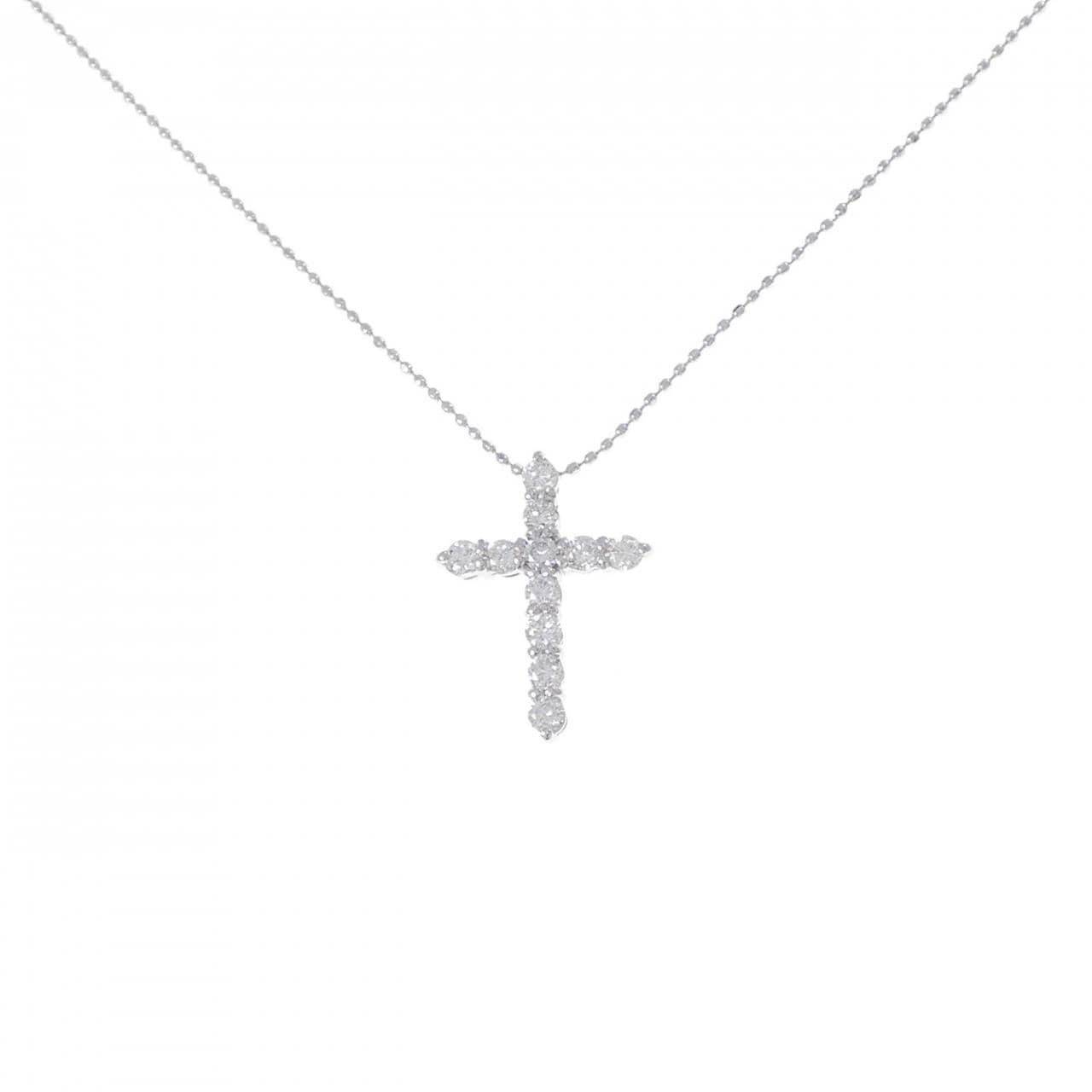 K18WG クロス ダイヤモンド ネックレス 0.50CT