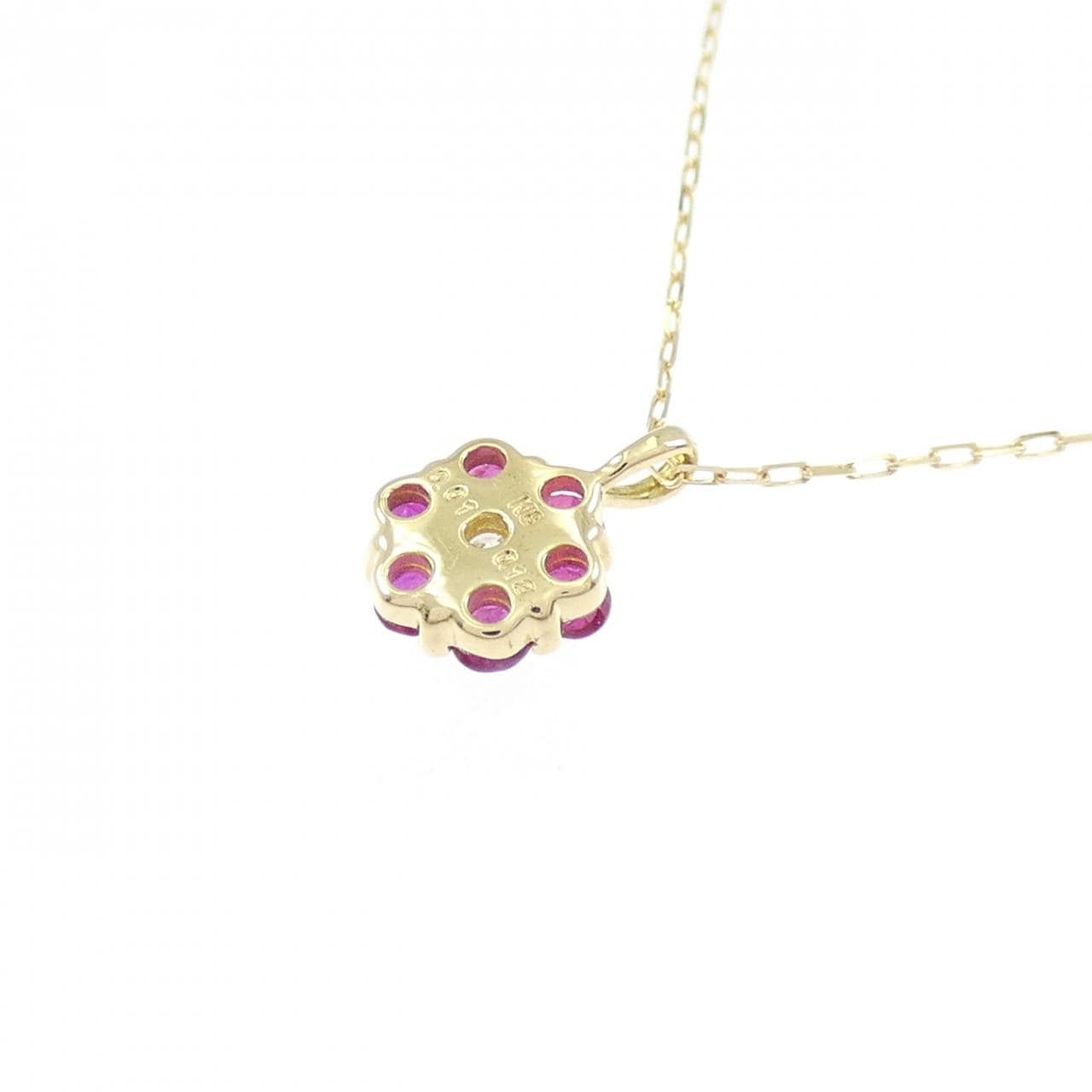 【新品】K18YG フラワー ルビー ネックレス 0.12CT