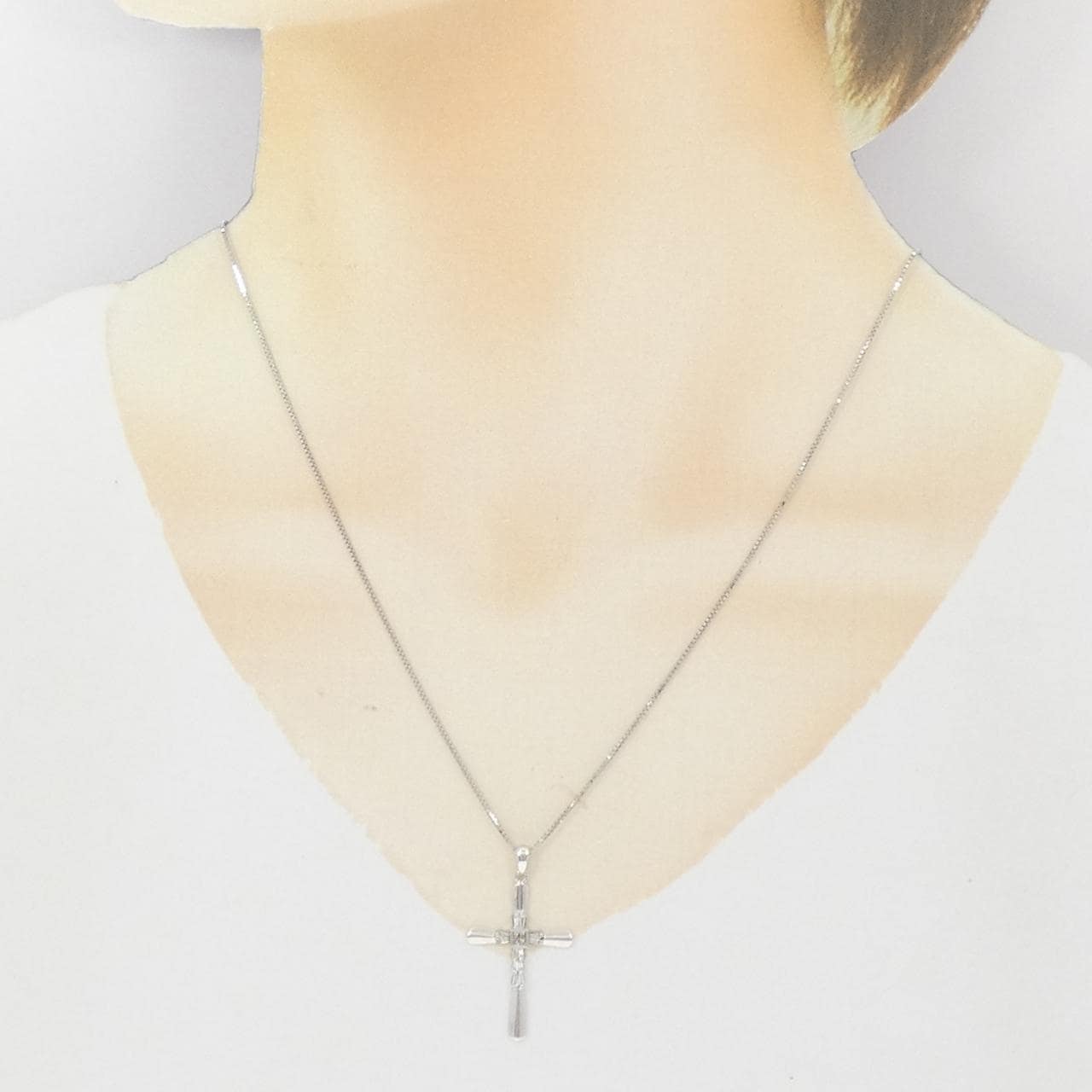 K18WG/750WG クロス ダイヤモンド ネックレス 0.20CT