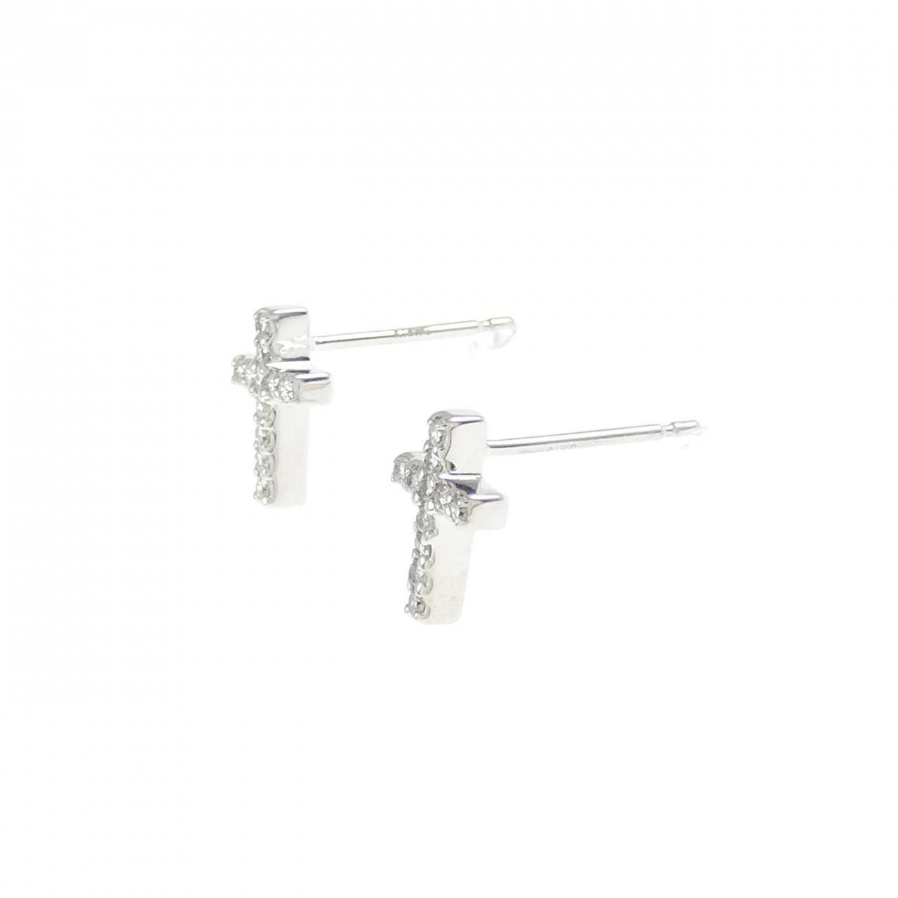 K18WG クロス ダイヤモンド ピアス 0.12CT