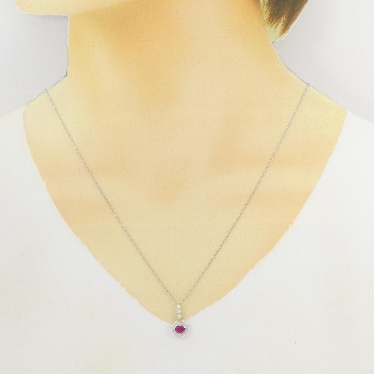 PT900/PT850 ハート ルビー ネックレス 0.57CT