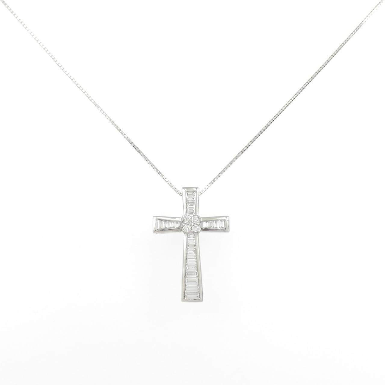 K18WG クロス ダイヤモンド ネックレス 0.52CT
