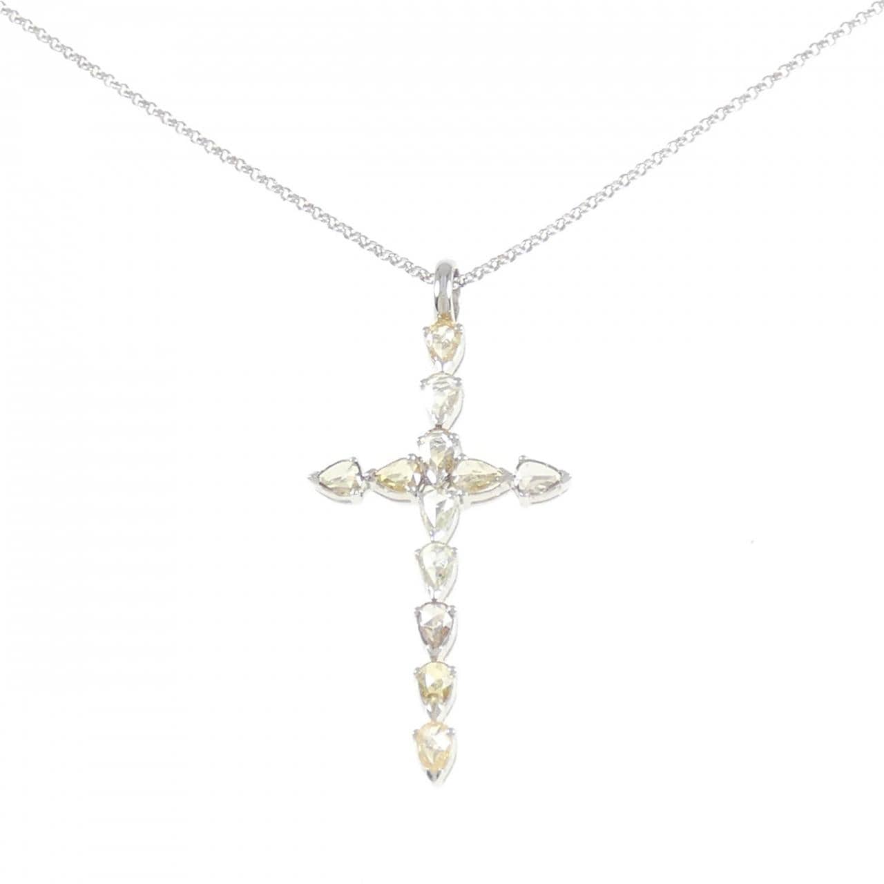 750WG/K18WG クロス ダイヤモンド ネックレス 1.27CT