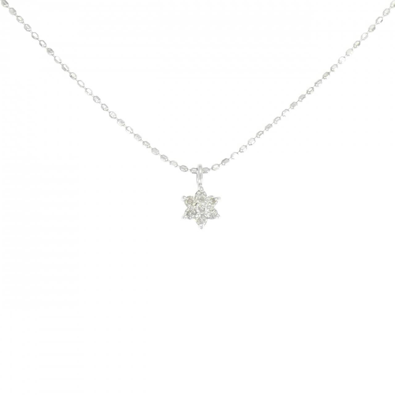 K14WG フラワー ダイヤモンド ネックレス 0.08CT