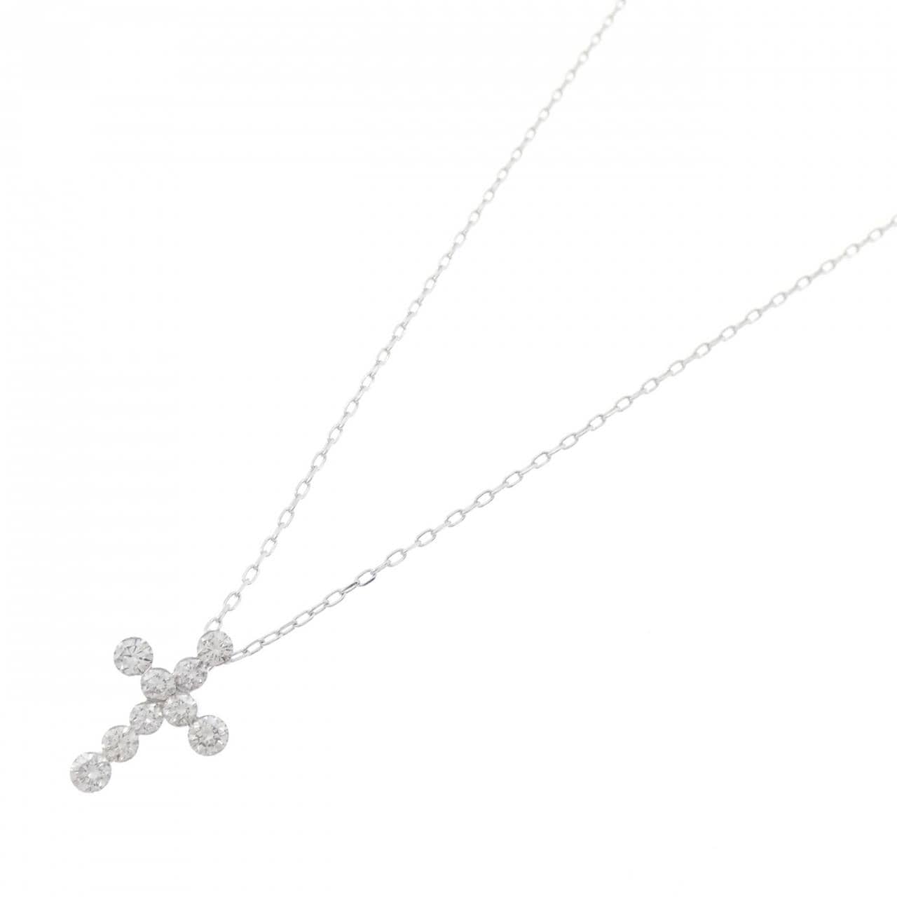 K18WG クロス ダイヤモンド ネックレス 0.40CT