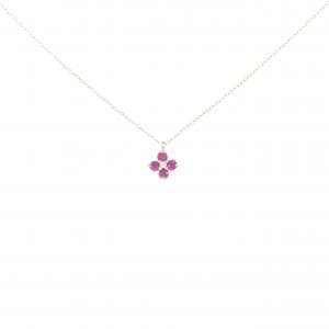 K18PG フラワー ルビー ネックレス 0.13CT