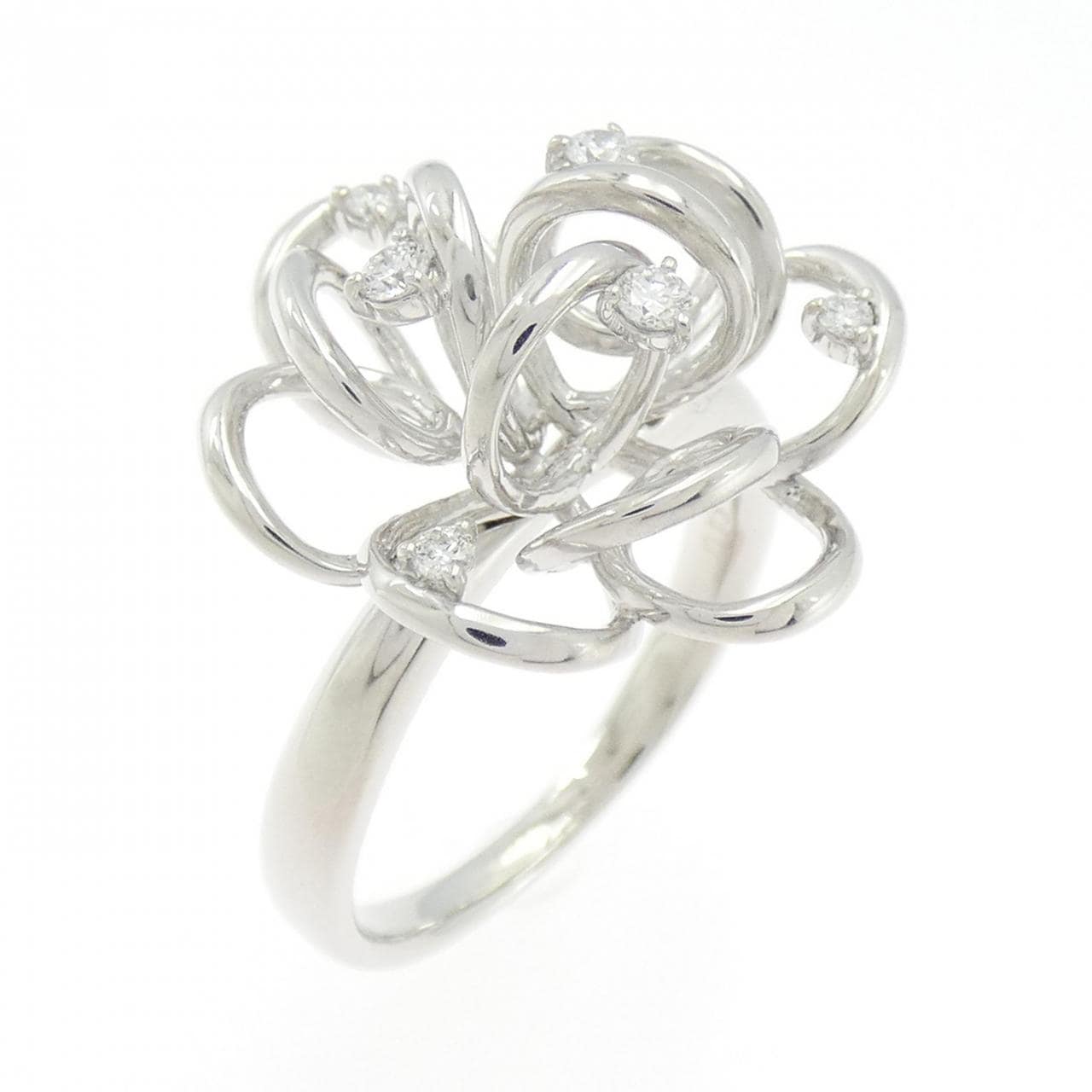 K18WG花朵钻石戒指0.15CT