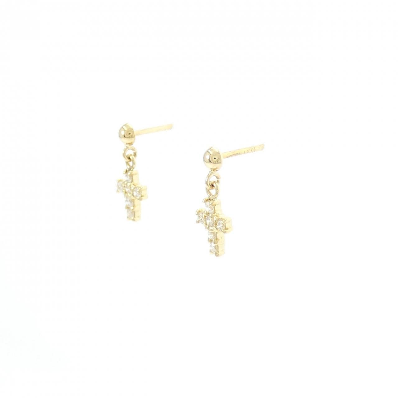 K18YG クロス ダイヤモンド ピアス 0.12CT