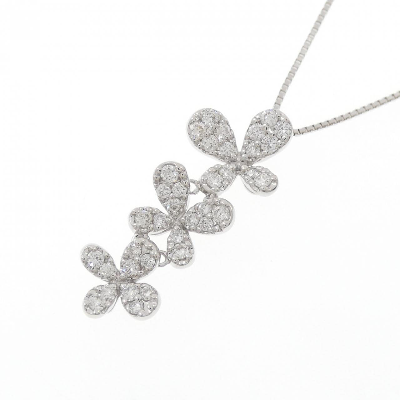 K18WG フラワー パヴェ ダイヤモンド ネックレス 0.48CT
