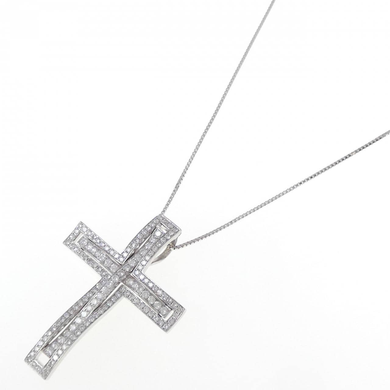K18WG クロス ダイヤモンド ネックレス 2.125CT