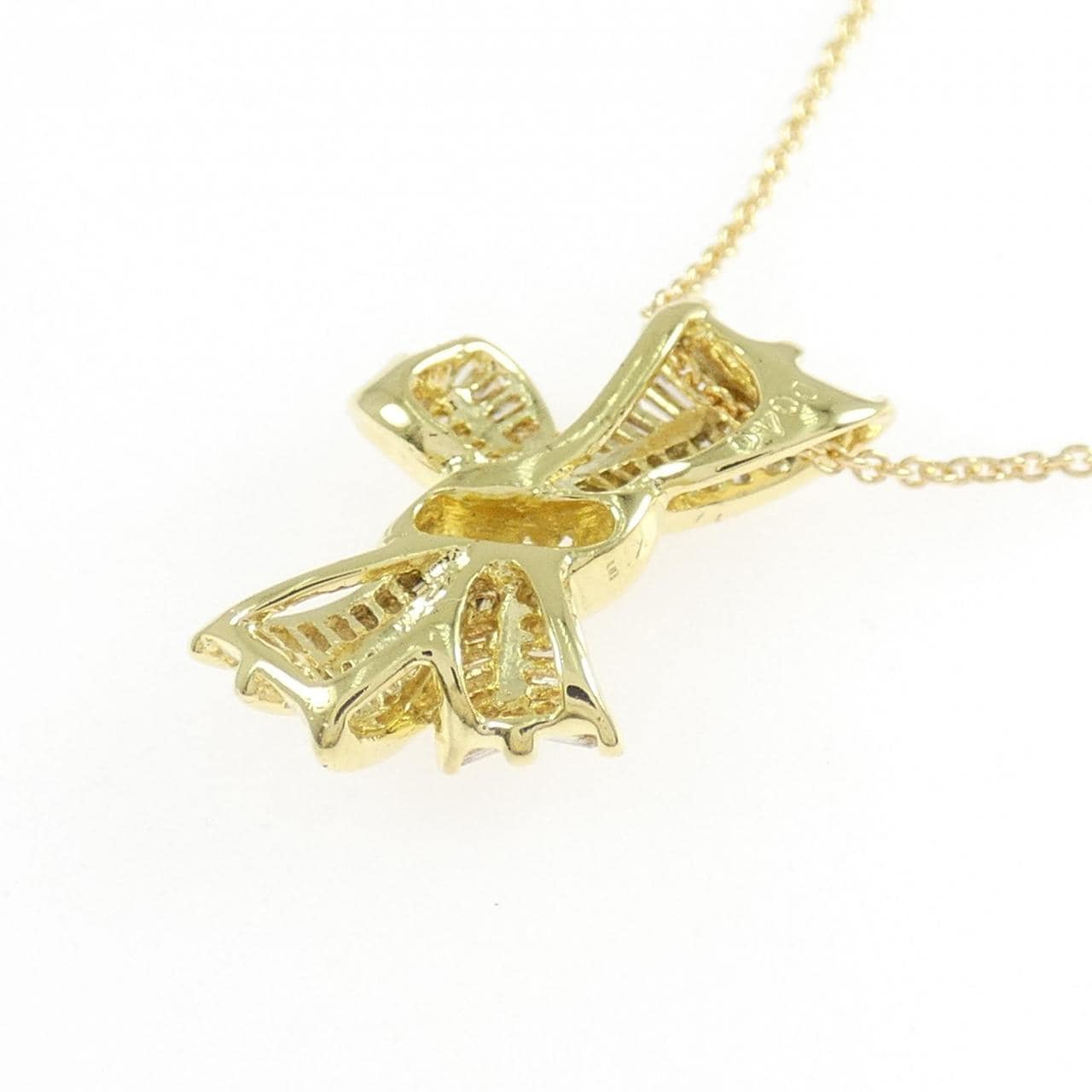 K18YG/750YG リボン ダイヤモンド ネックレス 0.40CT
