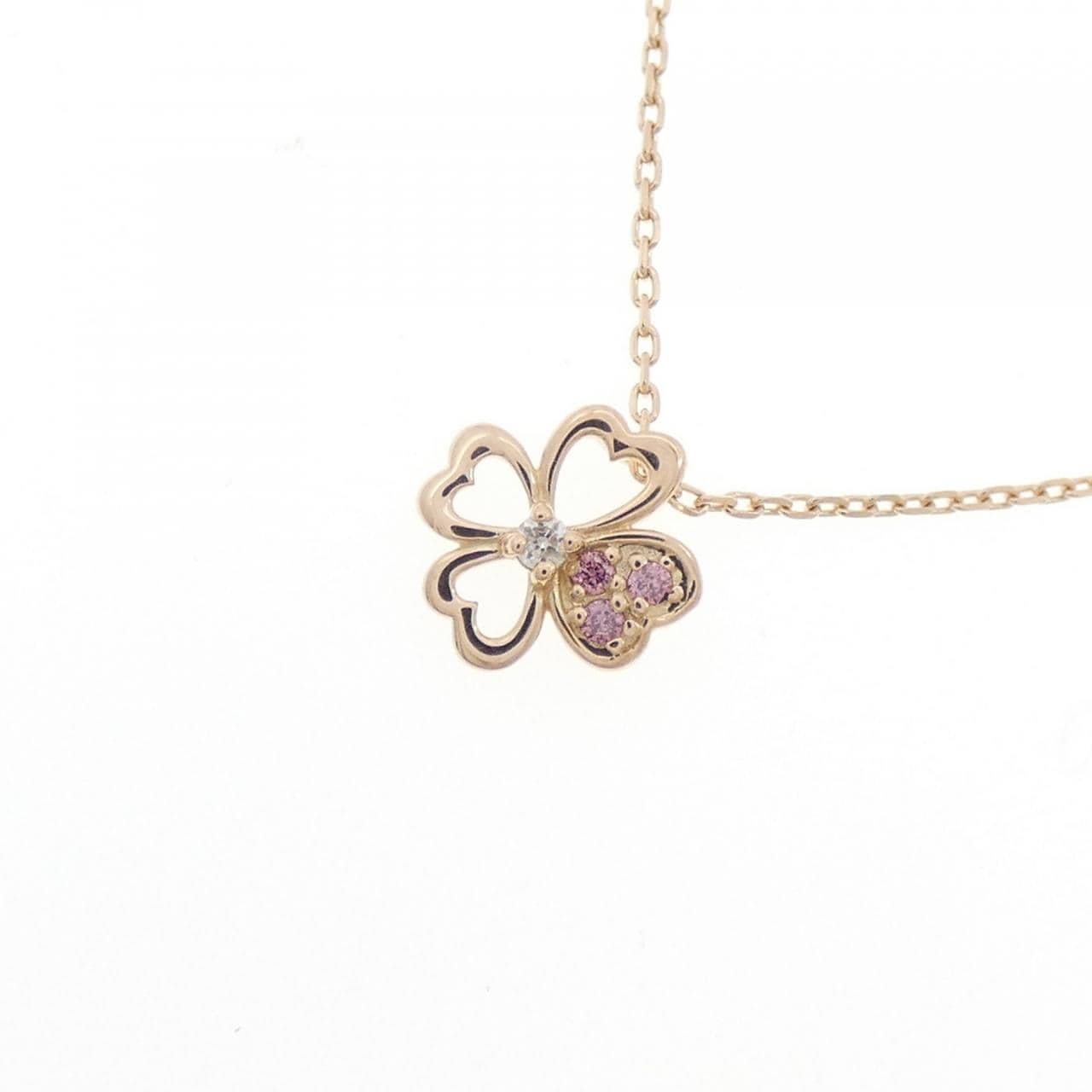 K10PG フラワー ダイヤモンド ネックレス 0.02CT