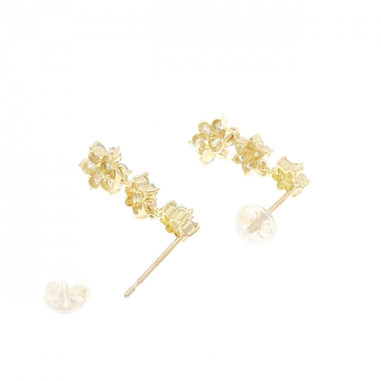 K18YG フラワー ダイヤモンド ピアス 1.0CT