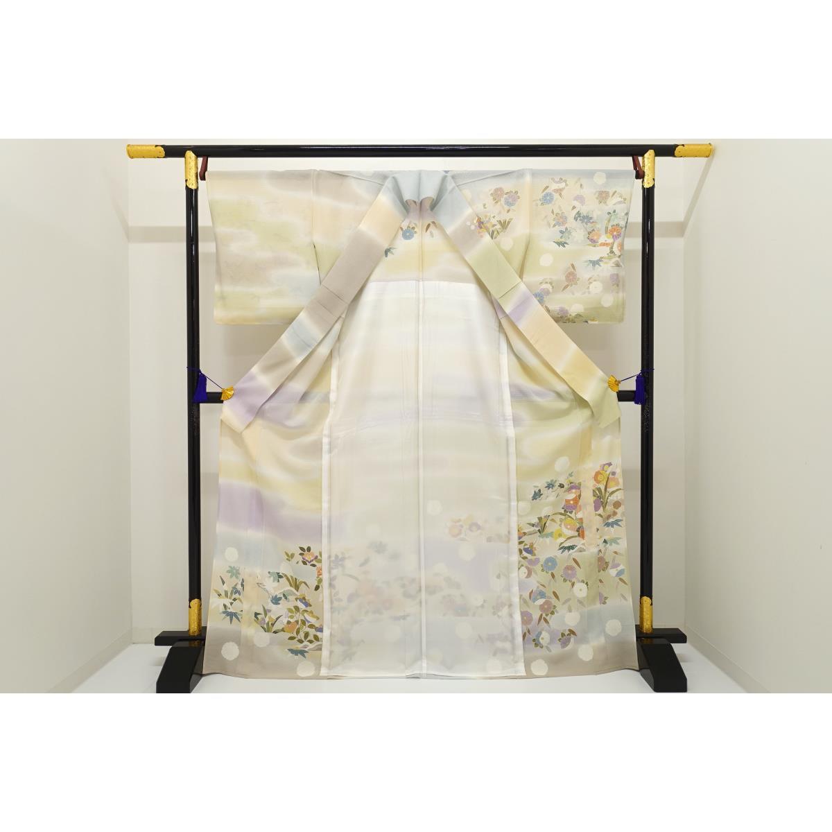 [Unused items] Single robe, Komagaro homongi, Yuzen gold color processing, blurred dyeing