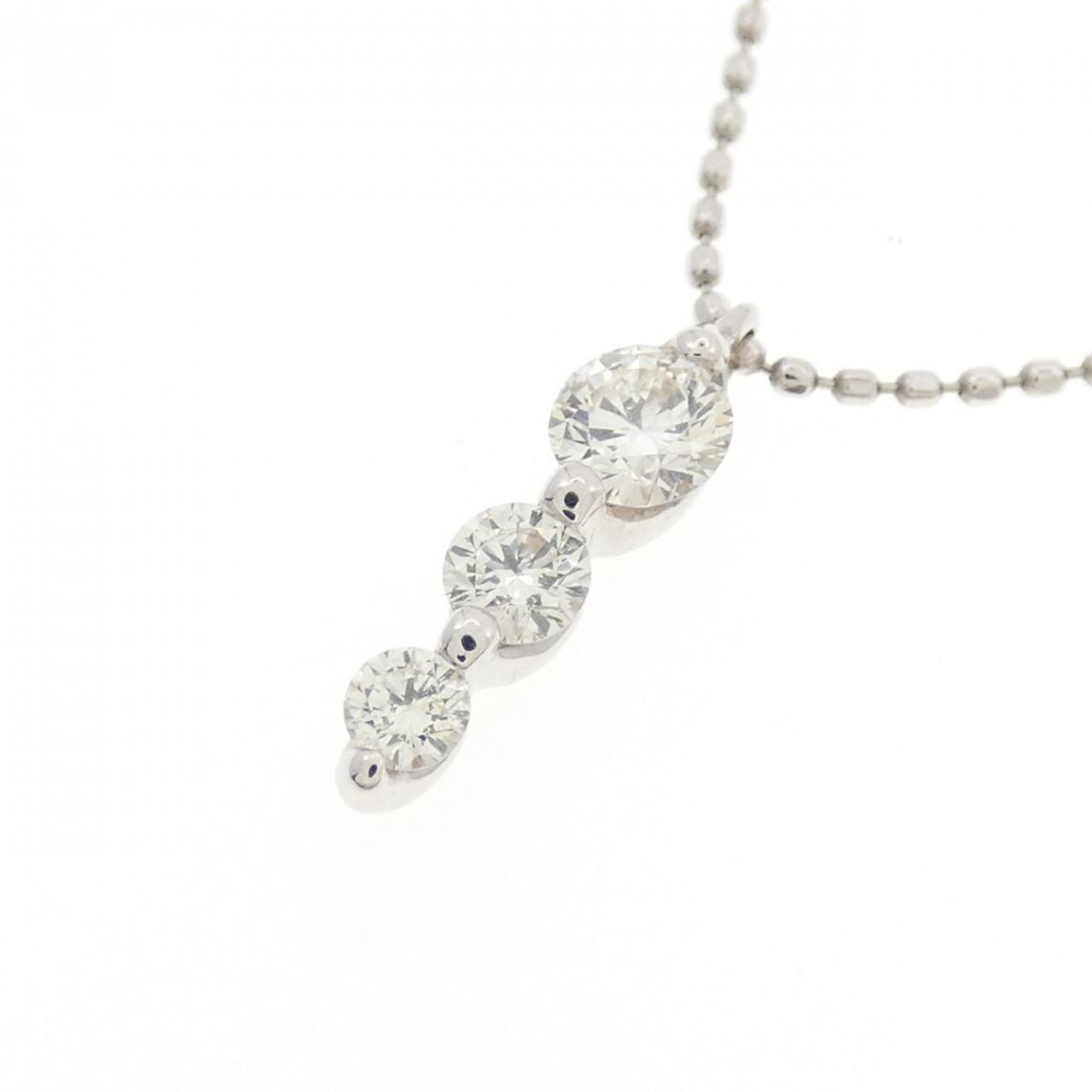 K18WG スリーストーン ダイヤモンド ネックレス 0.30CT