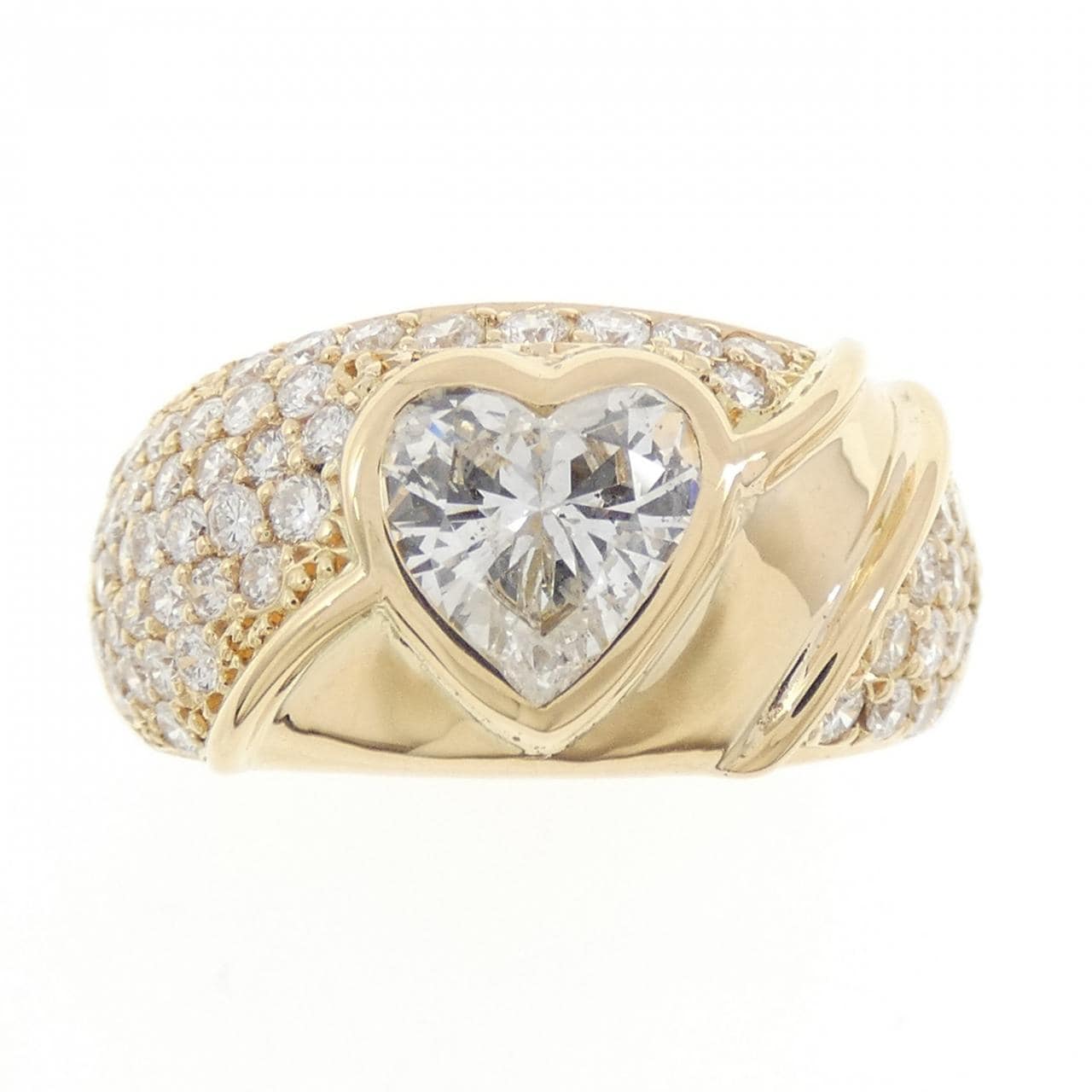 K18YG パヴェ ハート ダイヤモンド リング 0.885CT