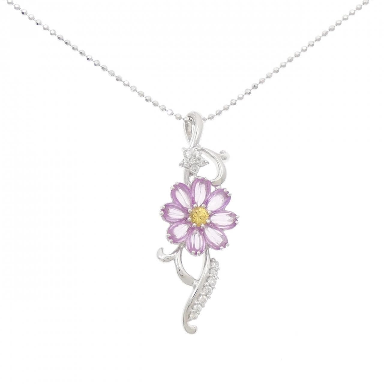 K18WG フラワー サファイヤ ネックレス 1.30CT