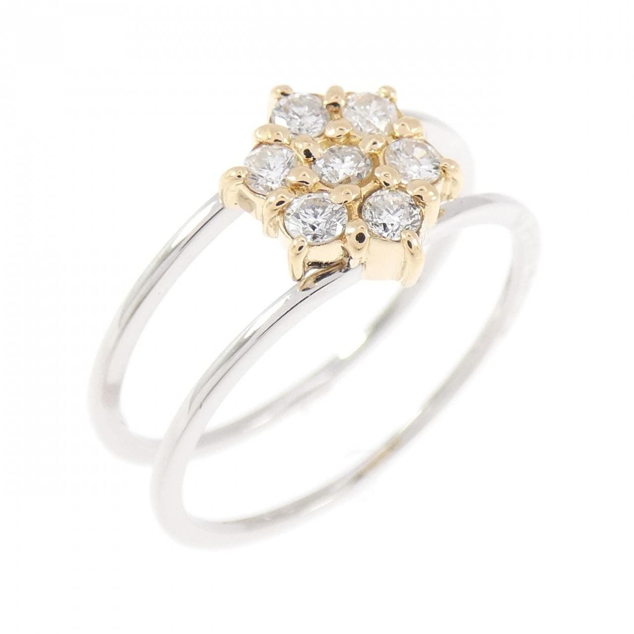 PT900/K18YG フラワー ダイヤモンド リング 0.18CT