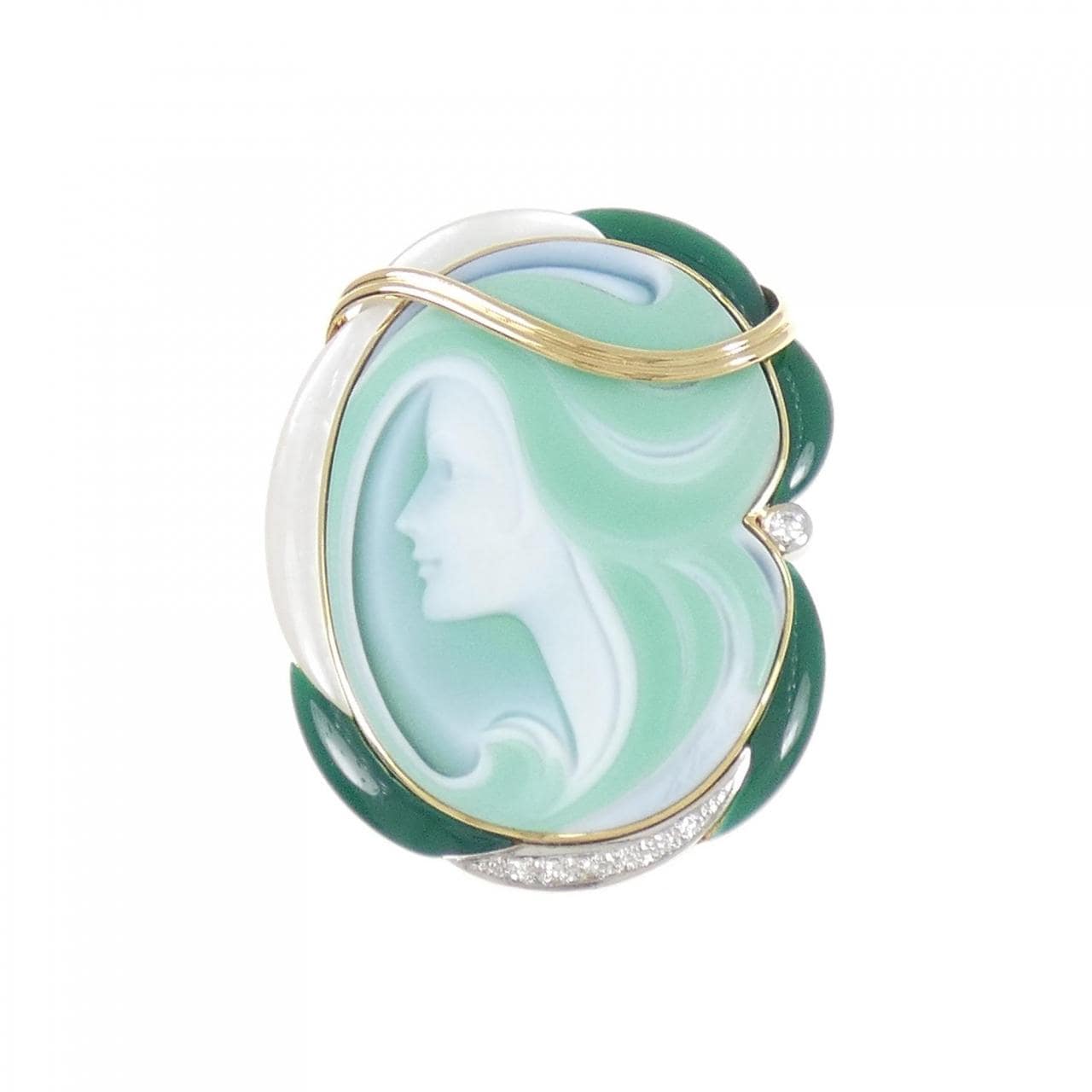 K18YG/PT900 Agate Cameo Brooch