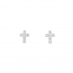 K18WG クロス ダイヤモンド ピアス 0.06CT