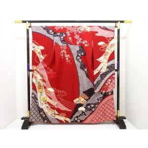 振袖　友禅金彩加工　刺繍入り絞り加工