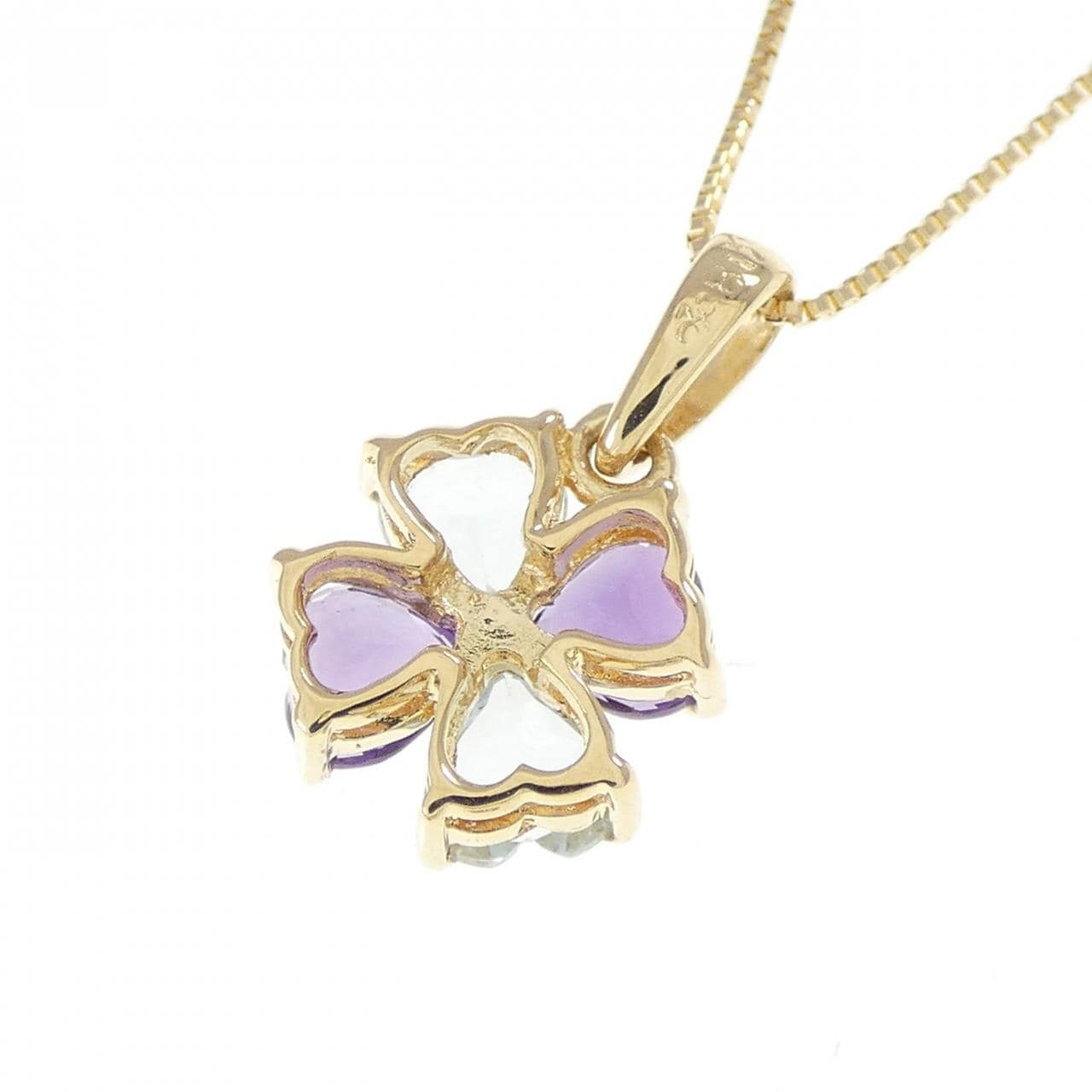 K18YG ハート×フラワー アクアマリン ネックレス