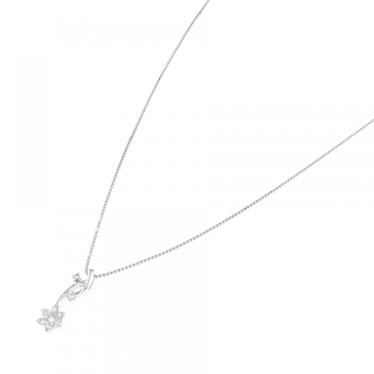 K18WG/750WG フラワー ピンクダイヤモンド ネックレス 0.01CT