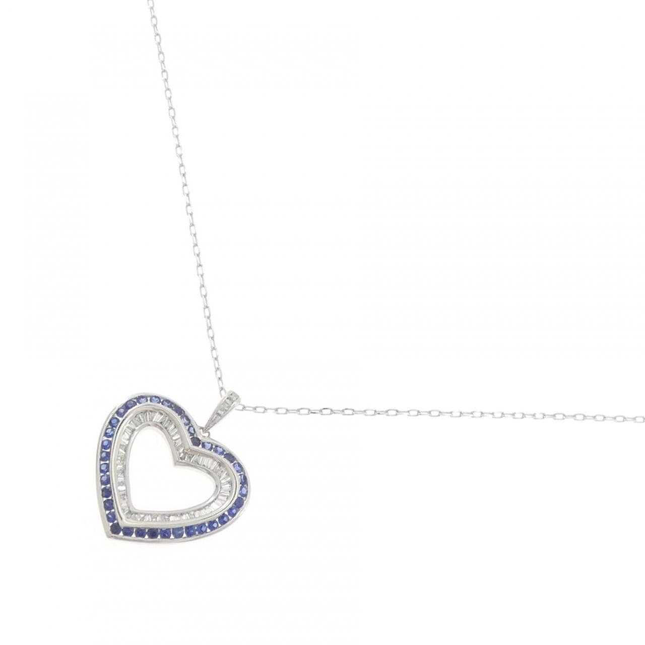 K18WG ハート サファイヤ ネックレス 0.40CT