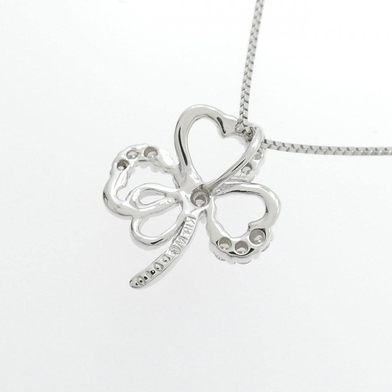 K18WG ハート?クローバー ダイヤモンド ネックレス 0.10CT