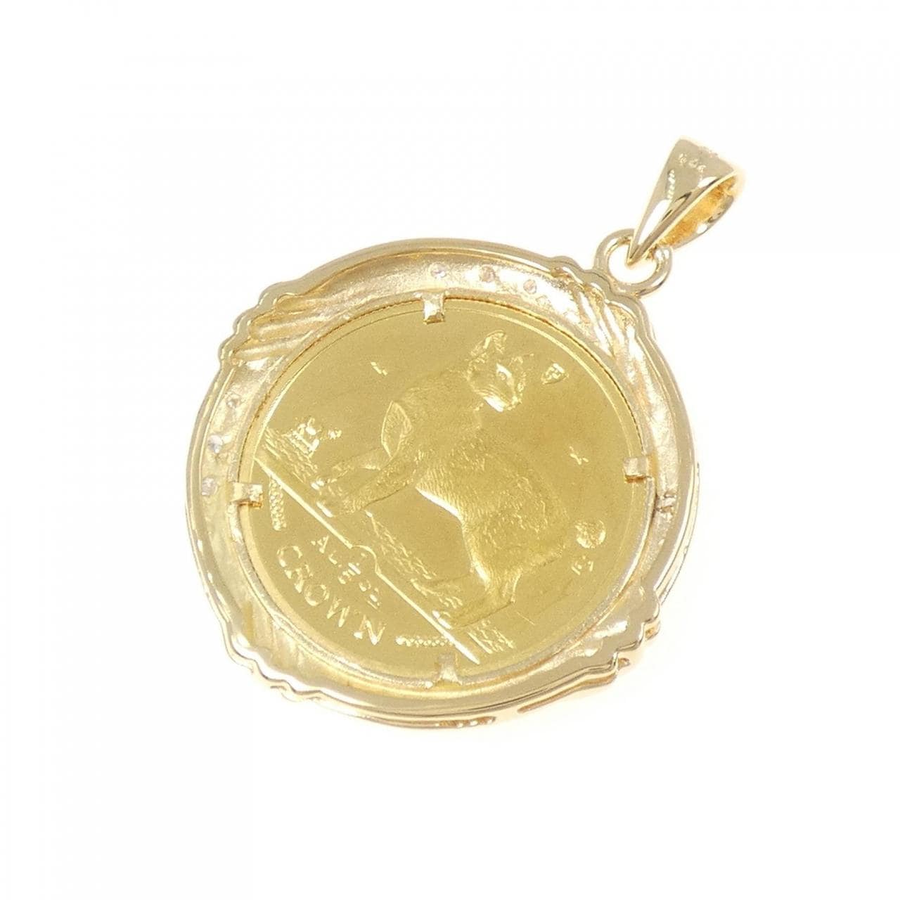 K18YG(枠) ダイヤモンド コイン ペンダント 0.14CT