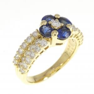 K18YG フラワー サファイヤ リング 1.00CT