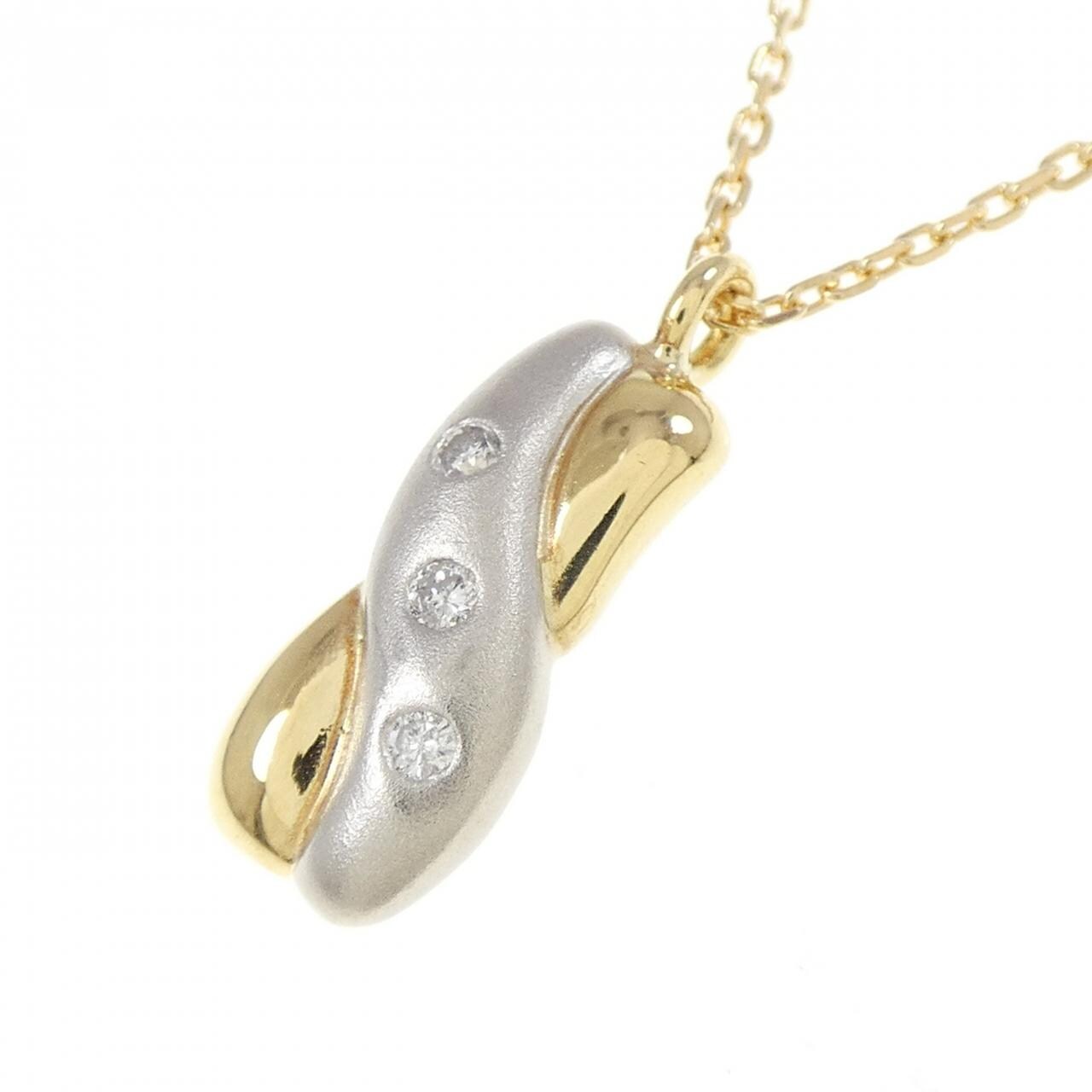 K18YG/PT850 ダイヤモンド ネックレス 0.04CT