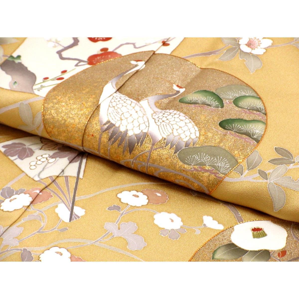 訪問着　友禅金彩加工　刺繍入り　五三の桐