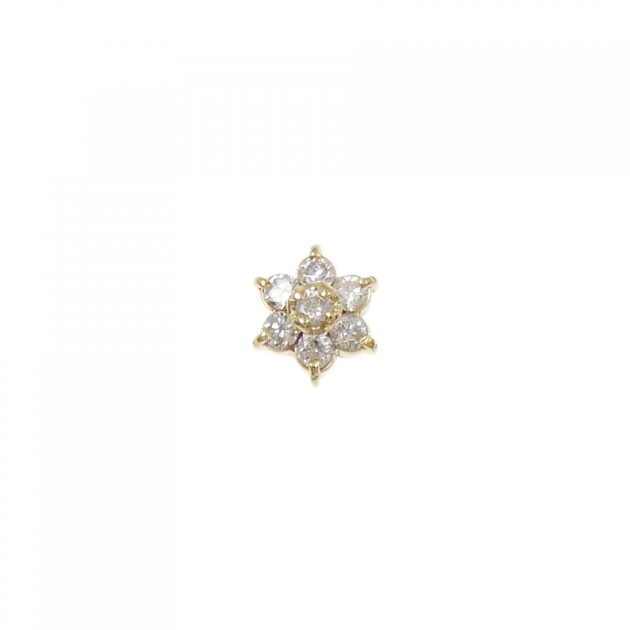 K18YG フラワー ダイヤモンド ピアス 0.18CT 片耳
