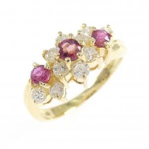 K18YG フラワー ルビー リング