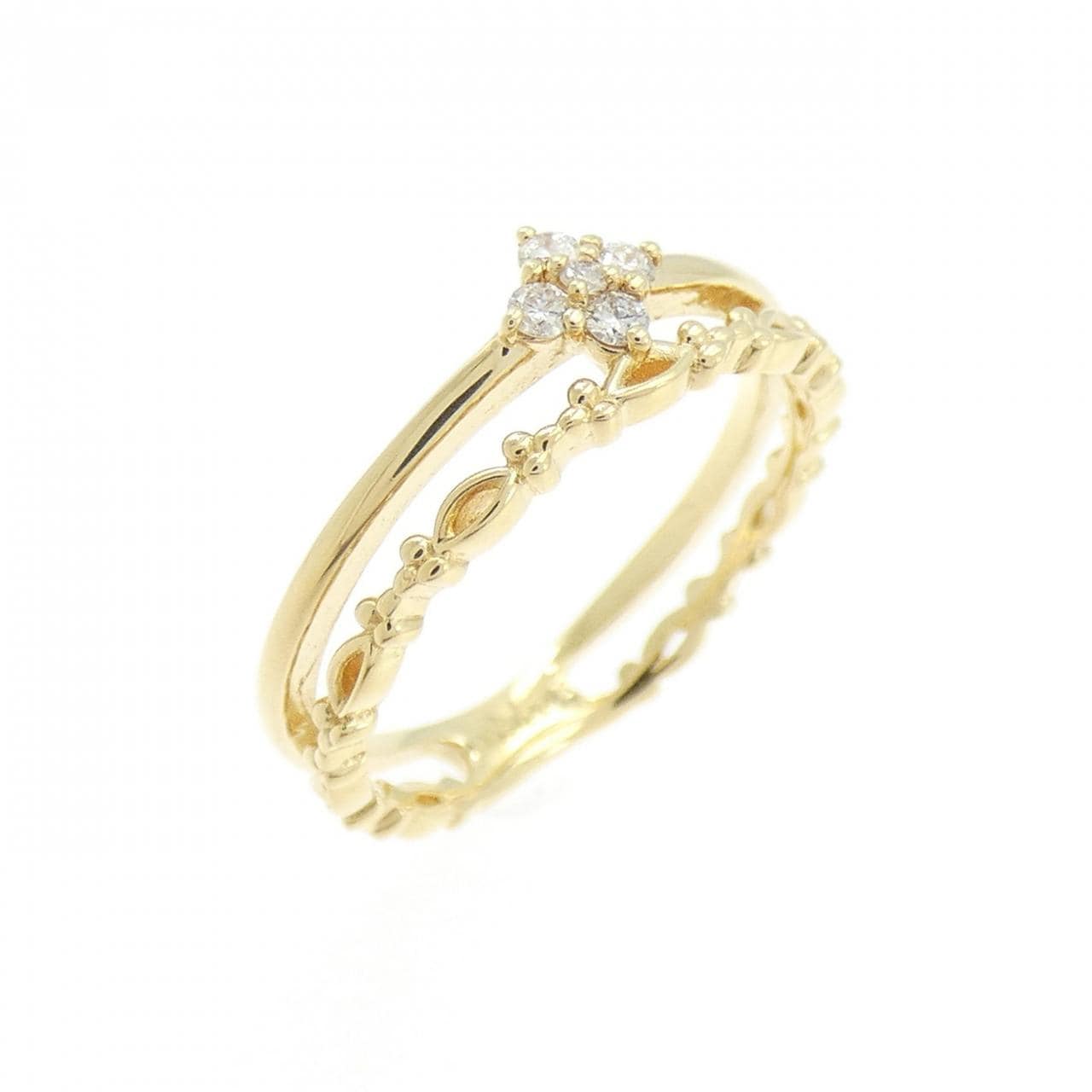K18YG フラワー ダイヤモンド ピンキーリング 0.05CT
