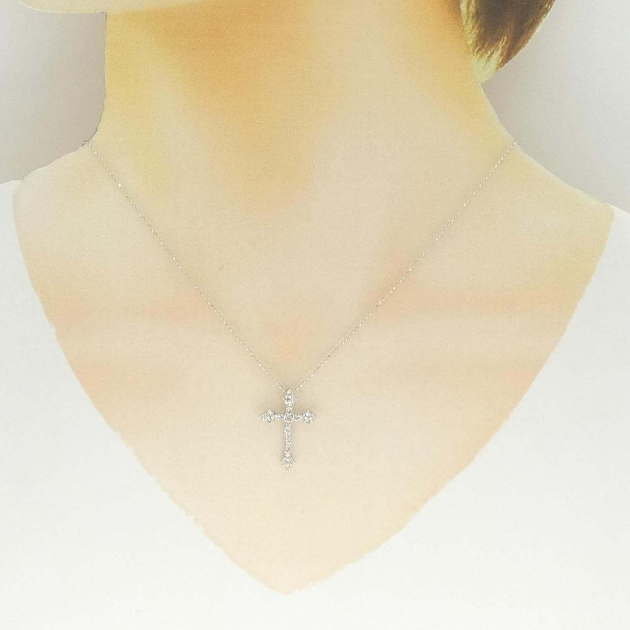 K18WG クロス ダイヤモンド ネックレス 0.50CT