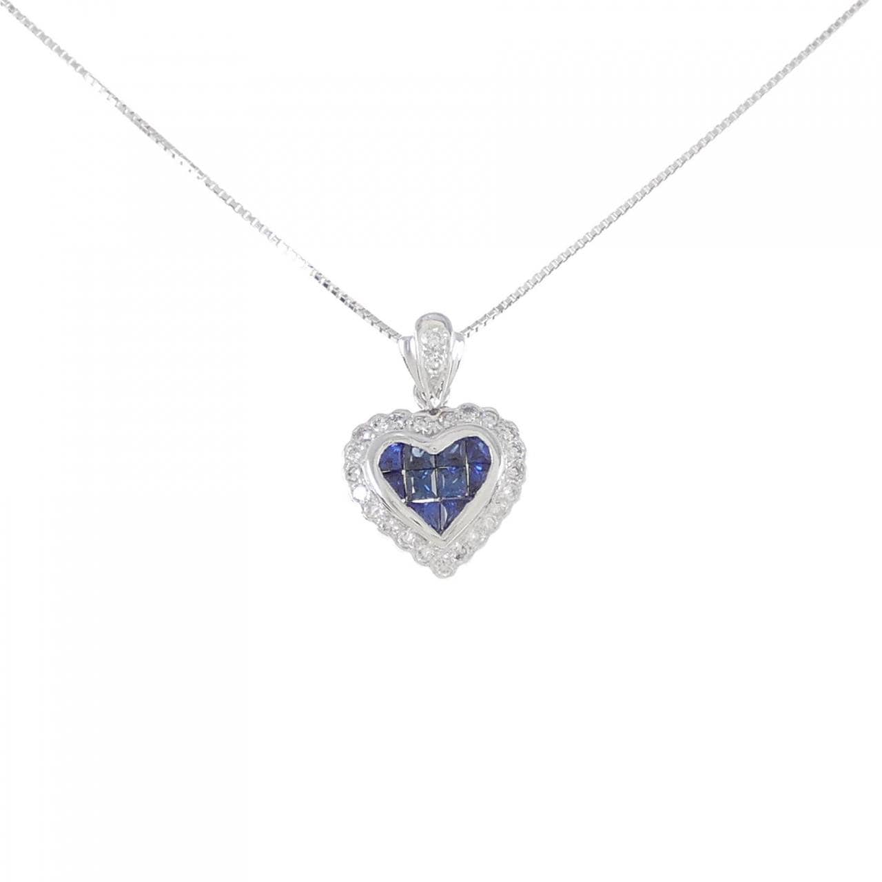 K18WG heart sapphire necklace 0.75CT
