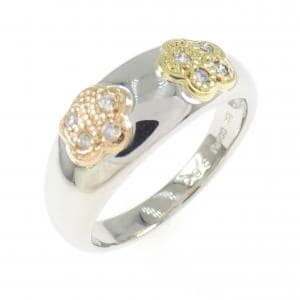 PT900/K18YG/K18PG フラワー ダイヤモンド リング 0.08CT