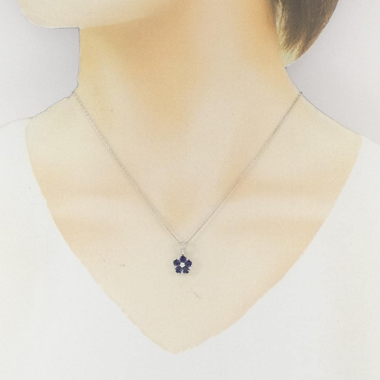 K18WG フラワー サファイヤ ネックレス 1.08CT