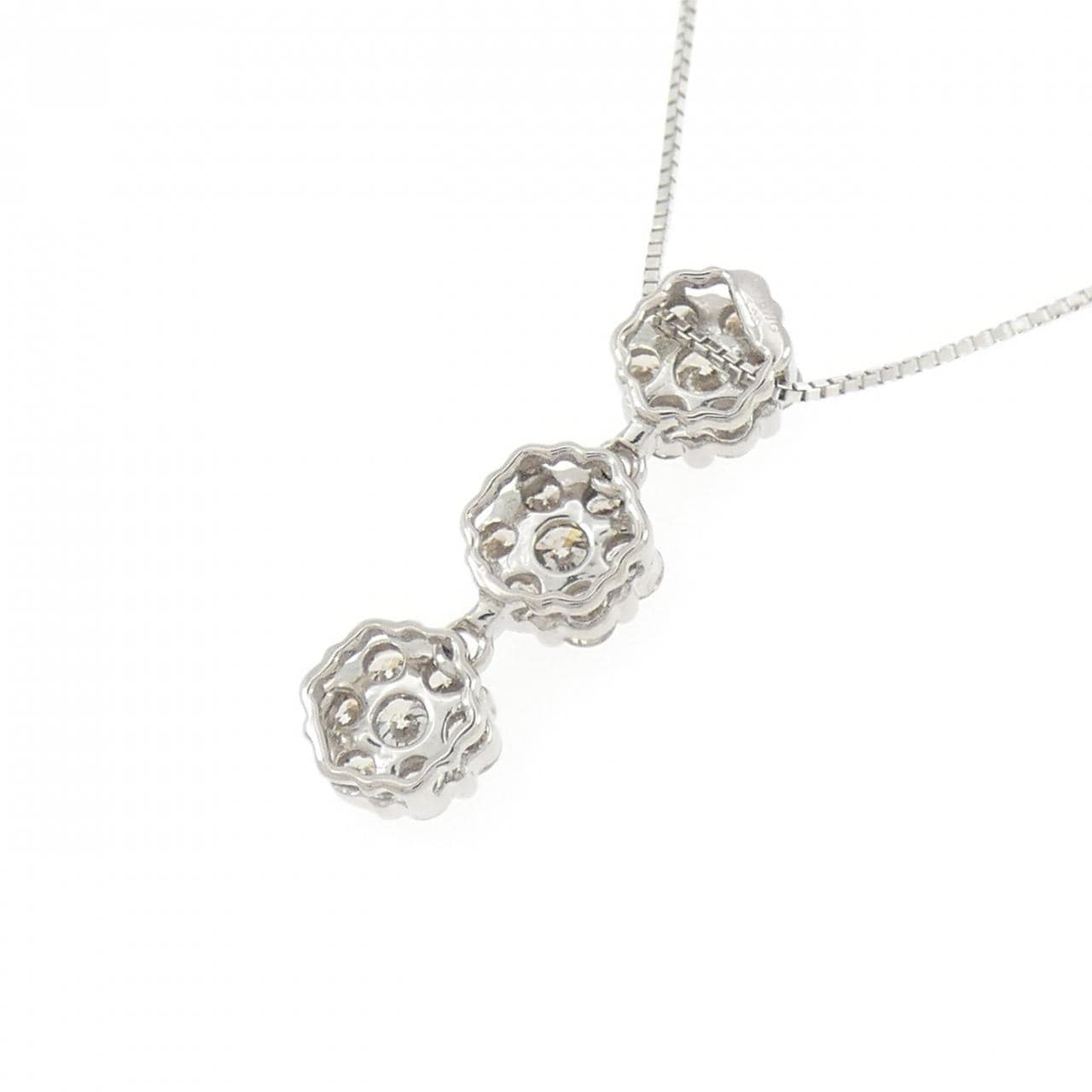 K18WG フラワー ダイヤモンド ネックレス 1.00CT