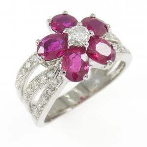 K18WG フラワー ルビー リング 2.05CT