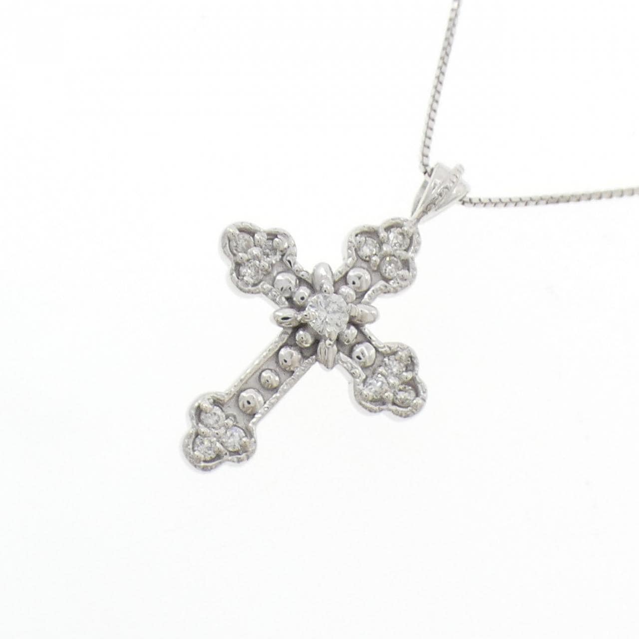 K14WG/K10WG クロス ダイヤモンド ネックレス 0.13CT