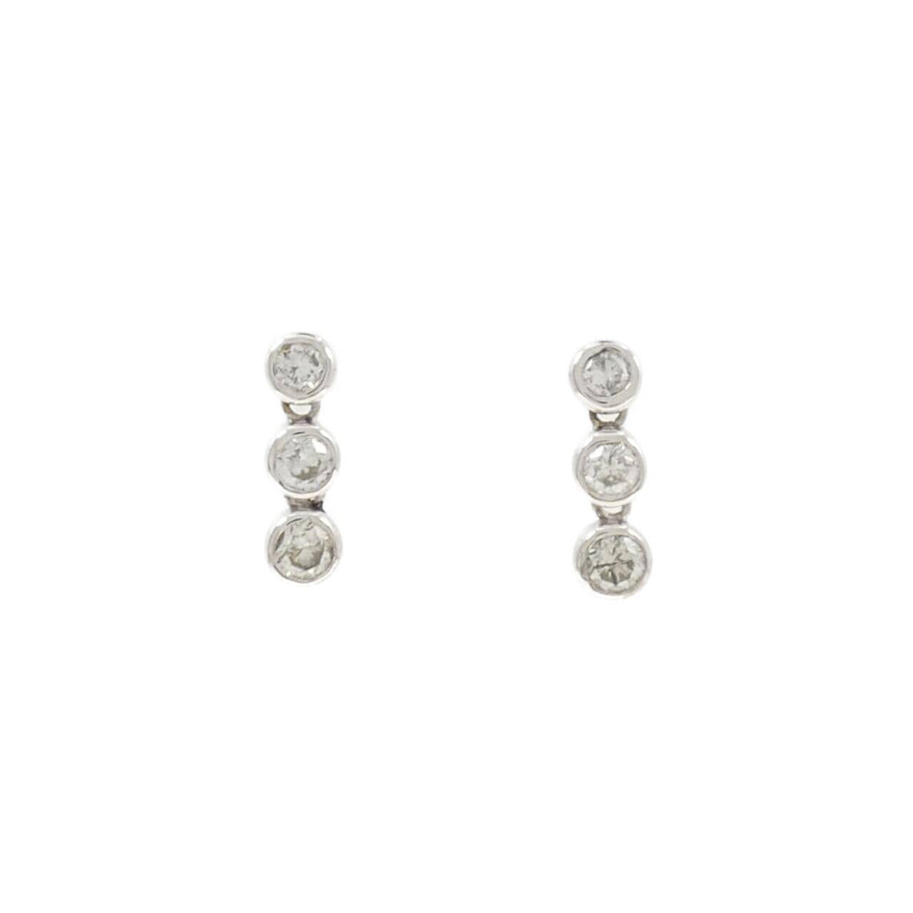 K18WG スリーストーン ダイヤモンド ピアス 0.50CT