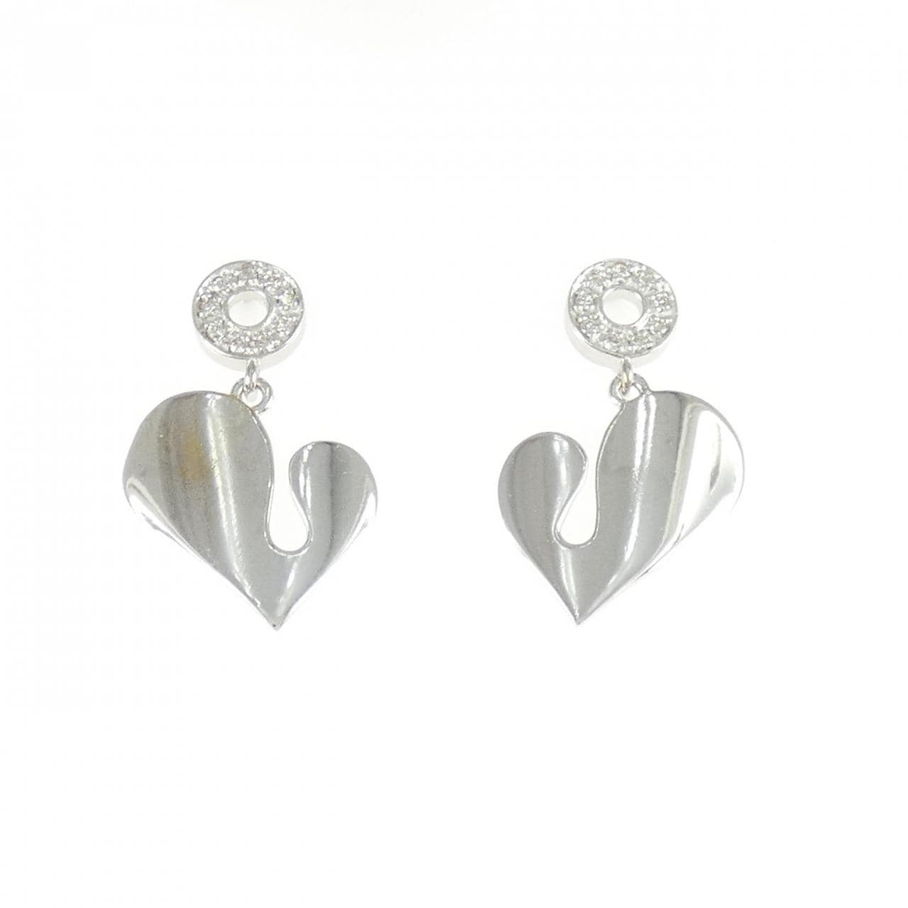K18WG ハート ダイヤモンド ピアス 0.10CT