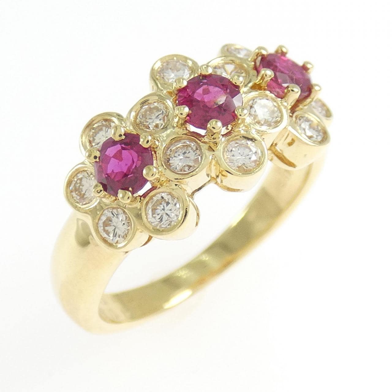 K18YG フラワー ルビー リング 0.67CT