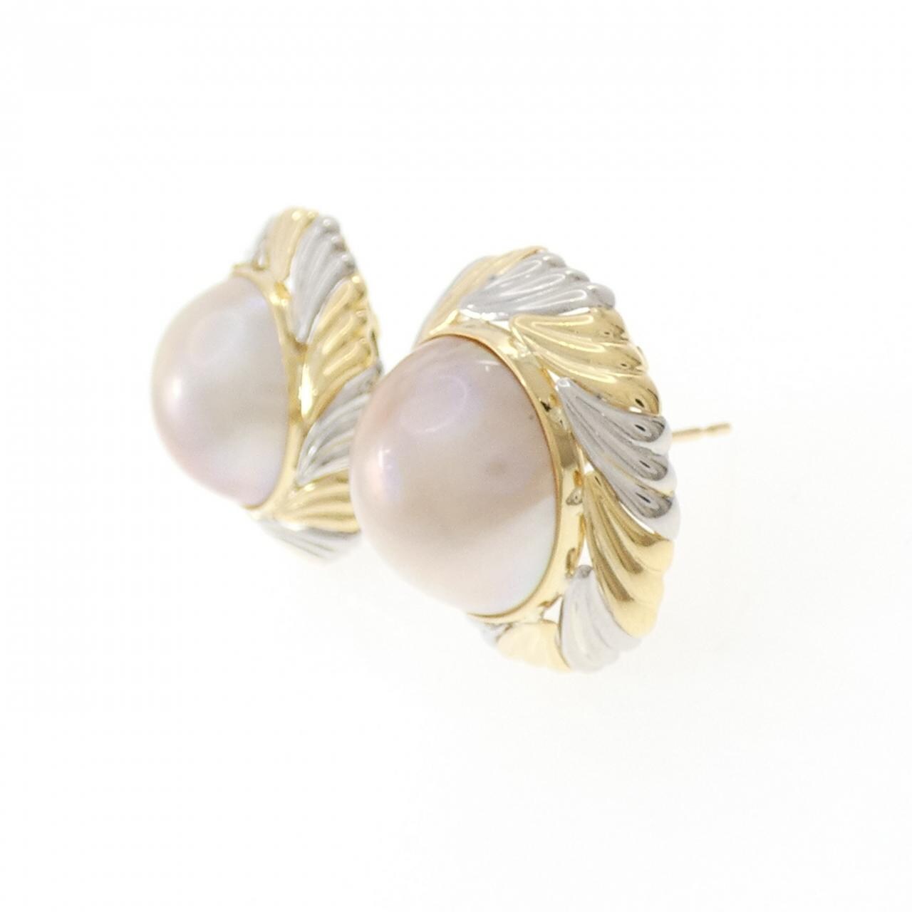 K18YG/PT900 Mabe pearl earrings
